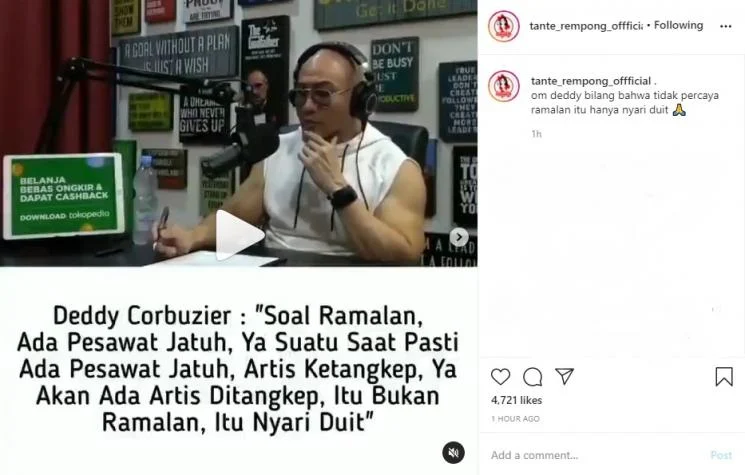 Deddy Corbuzier Kecam Peramal yang Mengaitkan Kematian Vidi Aldiano dengan Ramalan