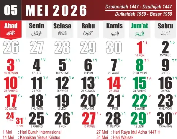 Kalender Mei 2026: Siap-siap Liburan Lagi! Ada 5 Tanggal Merah Lho